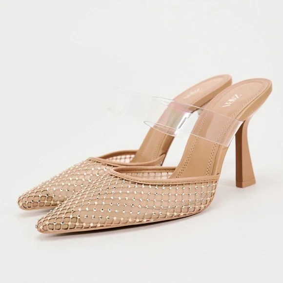みえ Zara | Shoes | Zara Vinyl Mesh Heeled Mules | Poshmark